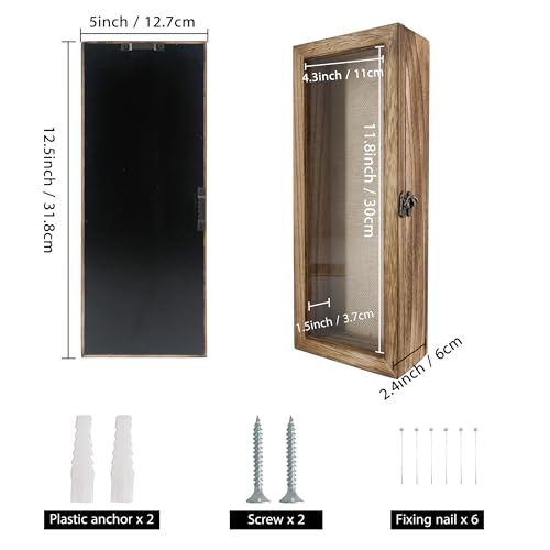 Image of GraduationMall 5x12.5 Shadow Box Frame Solid Wood Glass Door Display Case with Linen Back and 6 Stick Pins,1.5 inches Interior Depth,Ideal for Memorabilia Pictures Flowers Medals Tickets