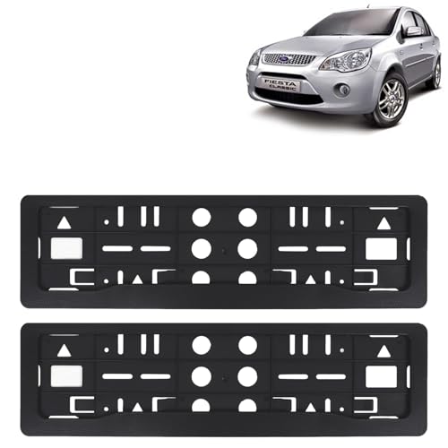 Image of KINGSWAY Fiesta Car Number Plate Frames for All 2005 to 2011 Models of Ford Car Registration Plate Holders, Black Licence Plate Covers (Front and Rear), Universal Size 51.5 x 14.5 cm