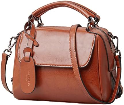 FOXLOVER Small Leather Crossbody Bags for Women Ladies Shoulder Bag Top Handle Mini Handbag and Purse (Reddish Brown)