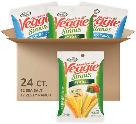 Sensible Portions Garden Veggie Straws Snack Size Variety Pack Sea Salt and Zesty Ranch, Salted, 24 Ounce