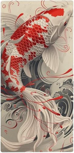 フェイスタオル 薄手 美しい紅白の鯉 タオル 吸水 速乾 ふわふわ 柔らか肌触り 動物イラストアート フェイシャルタオル 洗顔タオル 大判 家庭用、ホテル、業務用、スポーツなどにも最適 四季通用 73x35cm