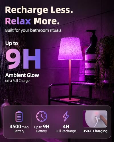 Image of EZVALO Spa-Like RGB Shower Lamp - Waterproof Bathroom Lamp with Remote, Rechargeable Cordless Mood Light, 3 Color Temps & 80 RGB Colors for Relaxing Bathroom & Bathtub Experience (2 Packs)