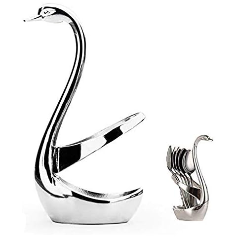 Hebudy Fork and Knives Holder Swan Base Stainless Steel Coffee Tea Spoon Holder Elegant Design Cutlery Holder Kitchen Decoration Cover