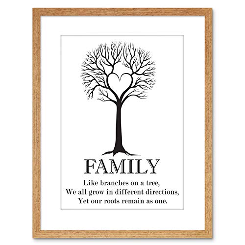 Wee Blue Coo Family Roots Quote Motivation B&W He Tree Framed Wall Art Print