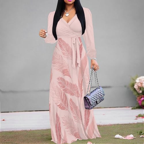 Image of PinkPatty Plus Size Dresses for Curvy Women V Neck Flowy Long Sleeves Wrap Maxi Dress Travel Vacation Outfits