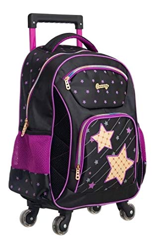 Kit Mochila Juvenil 4 Rodinhas 360º Feminina Estrela G Preta/Violeta