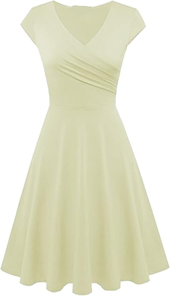 Women Short Retro Vintage Cocktail Dress Wrap V Neck Short Sleeve A Line Work Formal Wedding Guest Midi Dress