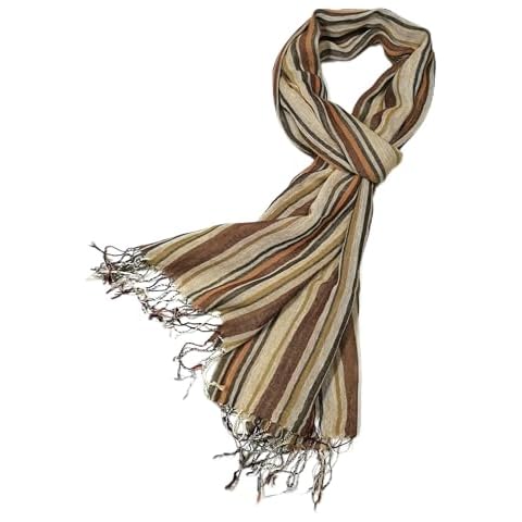 Shanlin Extra Long Unisex Cotton Linen Scarves for Men and Women (Brown-Stripes, 86.5x25.5) Cover