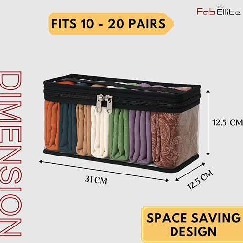 Image of FAB ELLITE Double Sided Hanging Organizer with 30 Clear Pockets | Wall Hanging Closet Storage for Socks Bra Underwear & Accessories Shelves Storage (Double-Sided Hanging Organizer, PVC Socks)