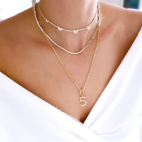 Luxval Tennis Necklace Butterfly 14K Silver Plated Choker Necklaces For Women Dainty Zirconia Cut Faux Diamond Chain 2Mm Width 14Inches #TOP4