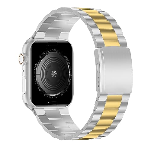 iiteeology Ultra 3 Watch Band Compatible with Apple Watch 49mm 46mm 45mm 44mm 42mm, Upgraded Stainless Steel Wristband for iWatch Ultra 2, Series 11-1, SE 3, Silver/Gold - image 2