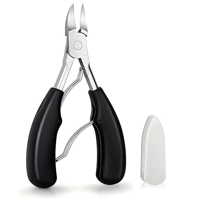 Aanahil Toe Nail Clipper for Ingrown & Thick Toenails Heavy Duty Toenail Trimmer Pedicure Tool with Long Handle & Soft Grip Professional Nail Cutter for Seniors & Foot Care (Black)