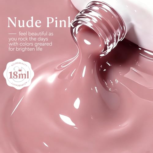 Image of AZUREBEAUTY 18ML Nude Pink Gel Nail Polish | Pure Nude Pink Soak Off UV /LED Gel Polish for French Tips, High Gloss Nude Pink Nail Art Gel for DIY Manicure Salon Use