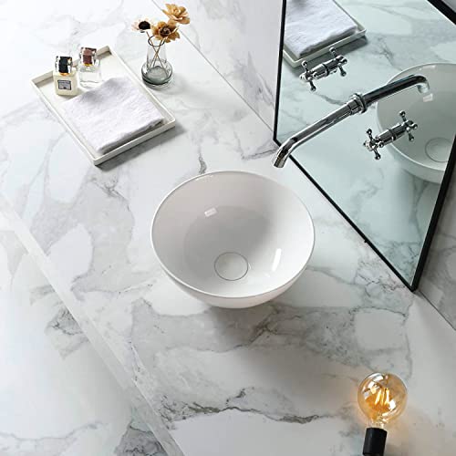Starbath-Plus-Lavabo-de-Ceramica-con-Forma-Redonda-Color-Blanco-Sin-Taladro-Grifo-Medidas-32-x-32-x-15-cm-Ideal-para-Poner-sobre-Encimera-de-Muebles-de-Banos-y-Aseos
