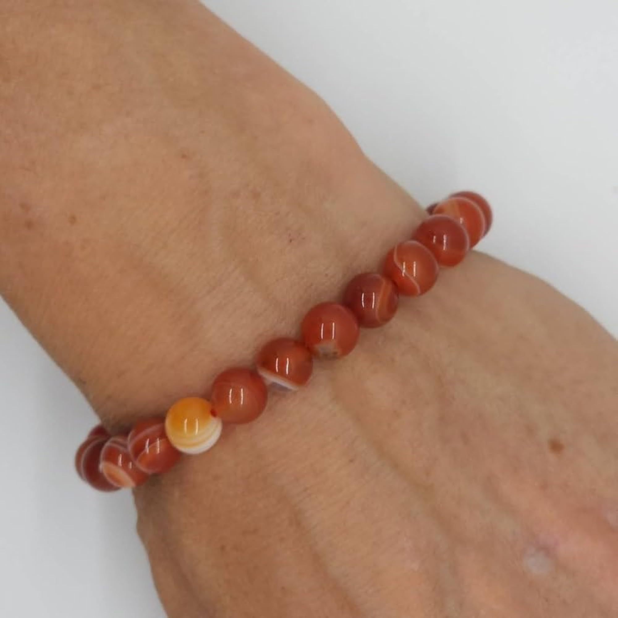 Unisex Natural Red Banded Carnelian 8mm Bead Stretchable Bracelet
