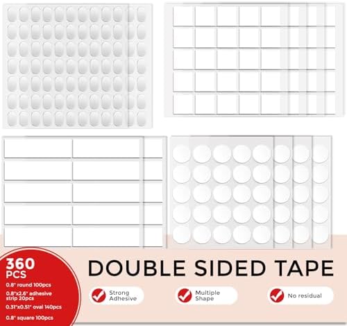 360pcs Nano Double Sided Tape for Wall 0.8" Sticky Dots Mounting Putty Two Sided Adhesive Museum Putty Multi-Shape Sticky Tack No Traces - Crafts Poster Decoration Picture Hanging Crafting Party