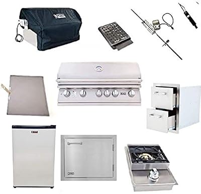 AMS Fire place Lion 40" Grill Package w/Double Access Drawer and Horizontal Single Door/Sigle Side Burner and Refrigerator (Liquid Propane)