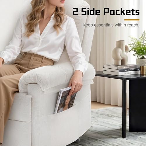 Image of Korser Recliner Chair, Living Room Recliner Chairs for Adults, Small Recliners for Small Spaces, Upholstered Manual Recliner with Side Pockets, Modern Nursery Chair for Living Room, Chenille, Beige