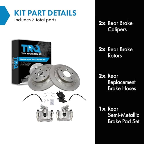 Image of TRQ Rear Brake Pad and Rotor Set Semi Metallic Rotors Calipers Hoses Compatible with 2007-2008 Mazda 5