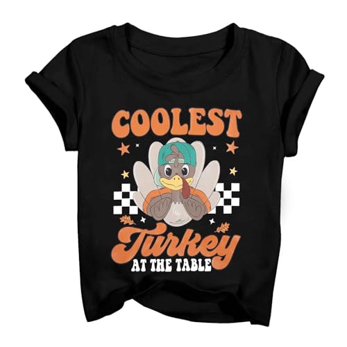 LOTUCY Thanksgiving Toddler Boys Shirt Cutest Turkey at The Table Shirt Retro Thanksgiving Fall Holiday T-Shirt
