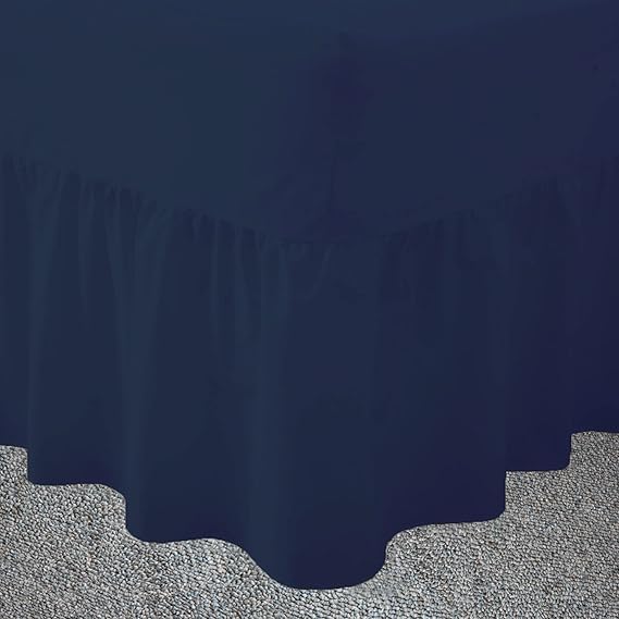 Allure Bedding Plain Dyed PolyCotton Easy Care Fitted Frilled Valance Sheet (Navy, Double)