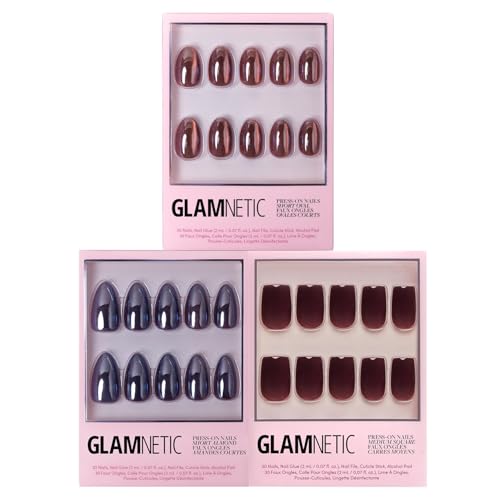 Glamnetic Press-On Nails Bundle - Magnetic Moscow, Burgundy Chrome &