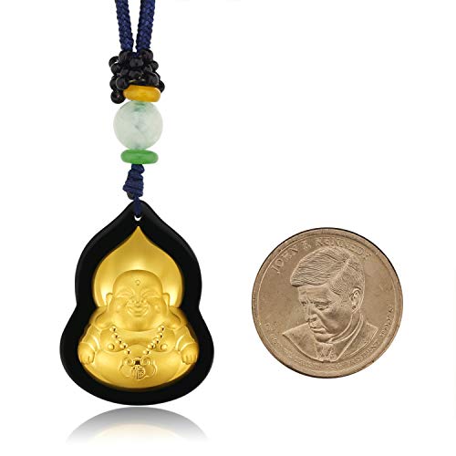 Natural Nephrite Jade Happy Buddha Necklace Pendant Inlaid with 22K Gold Good Luck Charm Jade Jewelry(Happy Buddha) - Image 5