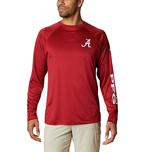 Columbia NCAA Alabama Crimson Tide Men's Terminal Tackle Long Sleeve Shirt, X-Large, ALA - Red Velvet/White