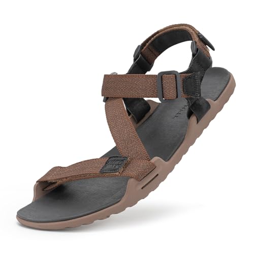 PUREWALK Mens Zero Drop Barefoot Sandals Wide Toe Box Hiking Running Sandals with Reflective Strap for Trail Water Outdoor BROWN Size 10