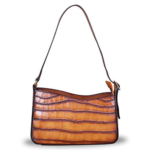 Image of Genuine Leather Satchel Purses for Women Hobo Handbags Crocodile Pattern Lady Shoulder Bag