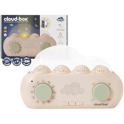 Cloud b CloudBox - My First Dreambox (English/Spanish) | Projector Nightlight & Storyteller | 36 Original Stories, 8 Melodies & 8 White Noises | Rechargeable with Adjustable Settings & Auto-Shutoff Cover