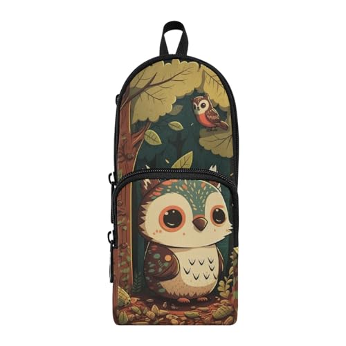 Image of ZAZYXTJ Cute Owl Standing Large Capacity Pencil Case 3 Compartment Pen Pouch Storage Makeup Bag for School Office Teen Girl Boy Men Women
