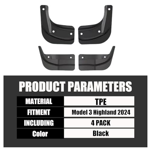 Image of Car Mud Flaps Splash Guards Fenders for Tesla Model 3 2024 Highland Mudflaps Protector Exterior Accessories 4 Pack