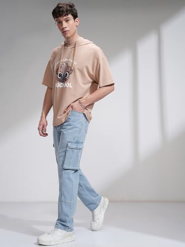 Image of Highlander Men's Relaxed-Fit Cargo Pocket Jeans | Clean Look | Cotton Comfort | Utility Style| Cargo Jeans for Man