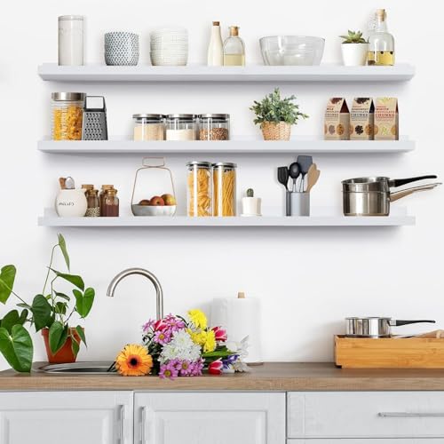 Image of Genuine Decor 47 Inch White Wall Shelf, Living Room Wall Mounted Shelf