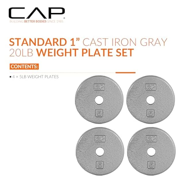 CAP Barbell Standard 1-Inch Cast Iron Weight Plates - Singles & Sets | 1.25-50 lbs | Multiple Options