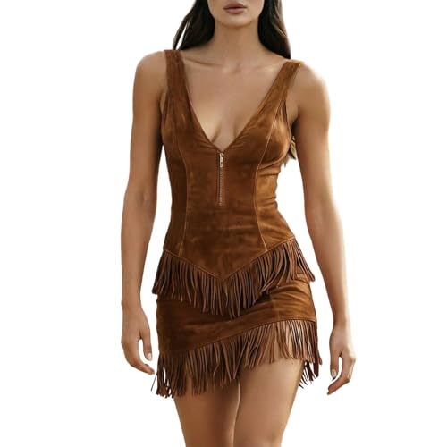 Vestido occidental para mujer con flecos dinámicos y escote en V