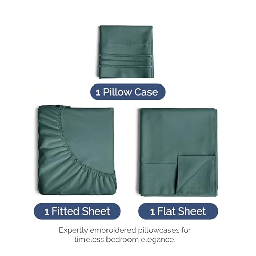 Image of Twin Size 3 Piece Sheet Set - Ultra Soft & Cooling Bed Sheets - Dusty Teal | Fits 8 Inch to 16 inch Mattress, Wrinkle Free & Fade Resistant with Deep Pockets, Breathable, Comfy Hotel Luxury Bedding