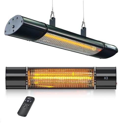 Hanging Patio Heater, Outdoor Electric Heater, Wall Mounted & Ceiling Infrared Garage Heater for Outdoor/Indoor Use, 1500W, Remote Control, Black