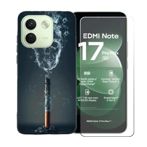 CongJiaLingXi�P�[�X�K�p�� Redmi Note 17 Pro Max + �������ꂽ�K���X�X�N���[���v���e�N�^�[,BST18 | �_��Ȓ����^�V���J�Q��TPU�h�U�ی�g�уP�[�X�t���L�V�u���o���p�[�P�[�X, 6.83 �C���`
