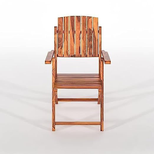 Image of Sheesham Wooden Portable Foldable 2 Seater Chair with Table Set Outdoor Balcony Garden Coffee Table Set Furniture with 1 Table and 2 Chairs Set (Brown)