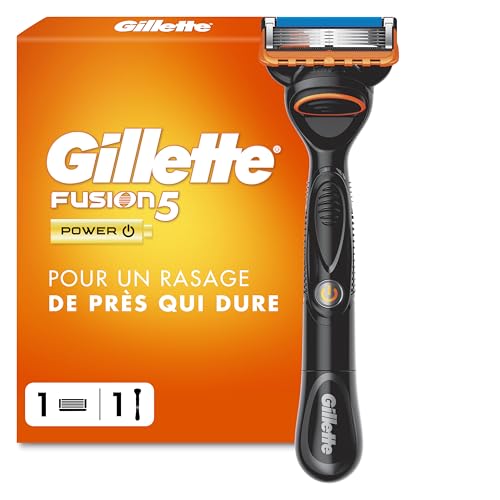 Gillette Rasoir pour Homme Fusion5 Power, Manche Réutilisable et Cartouche à 5 Lames Ultra-Affûtées, avec Bande Lubrifiante pour Un Rasage du Visage Plus...