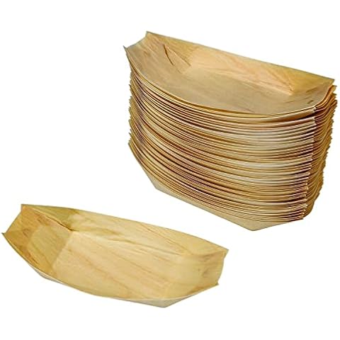 100 Pack 5" Disposable Wood Boat Plates Dishes Better Than Bamboo 100% Compostable And Biodegradable Eco Friendly Party Plates By Snowkingdom Cover