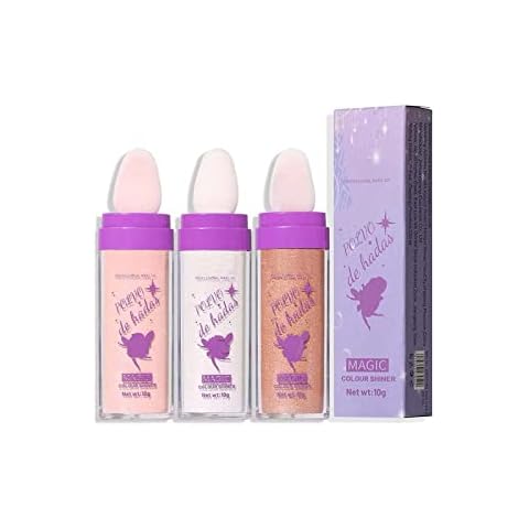 Polvo De Hadas Highlighter,Body Glitter Powder Stick, Highlight Makeup Stick Natural Brightening 3D Repair Powder Blush for Body Glitter Silver Powder Rave Party Stage (3 PCS) Cover