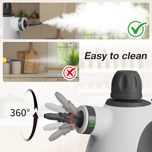 Image of Handheld Steam Cleaner, Pressurized Multi-Purpose Natural Steamer with 12 pcs Accessories, Steamer for Cleaning Car, Countertop Bathroom, Shower, Upholstery, Couch, Tile Grout, Window, Grease