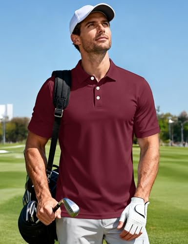 Image of MAGCOMSEN Men's Polo Shirts 3 Buttons Casual Work T Shirts Quick Dry Short Sleeve Golf Shirt Pique Jersey Outdoor Performance