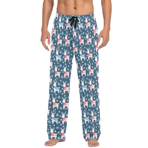 Mens Cotton Pajama Pants Sleep Lounge Pj Bottoms Sleepwear with Pockets Drawstring S Deer Scarf2