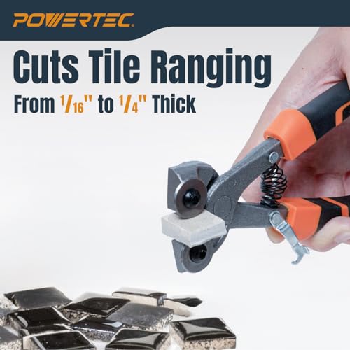 Image of POWERTEC Wheeled Tile Nippers for Glass, Ceramic, Porcelain, and Mosaic - Ergonomic Soft Grip, Heavy Duty 22mm Tungsten Carbide Scoring Wheels Cuts and Trim Tile Up to 1 /4 inch (71901) 1 Pack