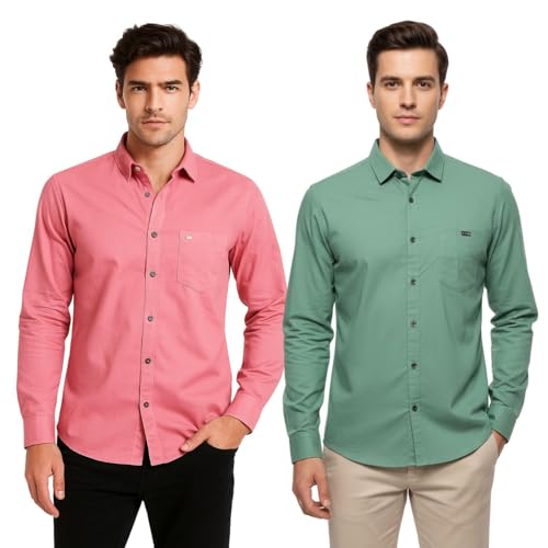 Image of Arvest Men?s Cotton Regular Fit Full Sleeve Shirt Combo Soft Breathable Fabric with Button-Down Collar and Chest Pocket Suitable for Office and Outfits
