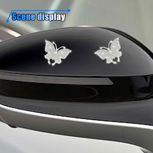 Image of 2PCS Bling Rhinestone Car Sticker Decal, Self Adhesive Crystal Dog Paw Stickers, Car Interior&Exterior Decal for Women, Car, Window, Refrigerator, Mirror, Laptop, Truck, Helmet Decoration (Butterfly)